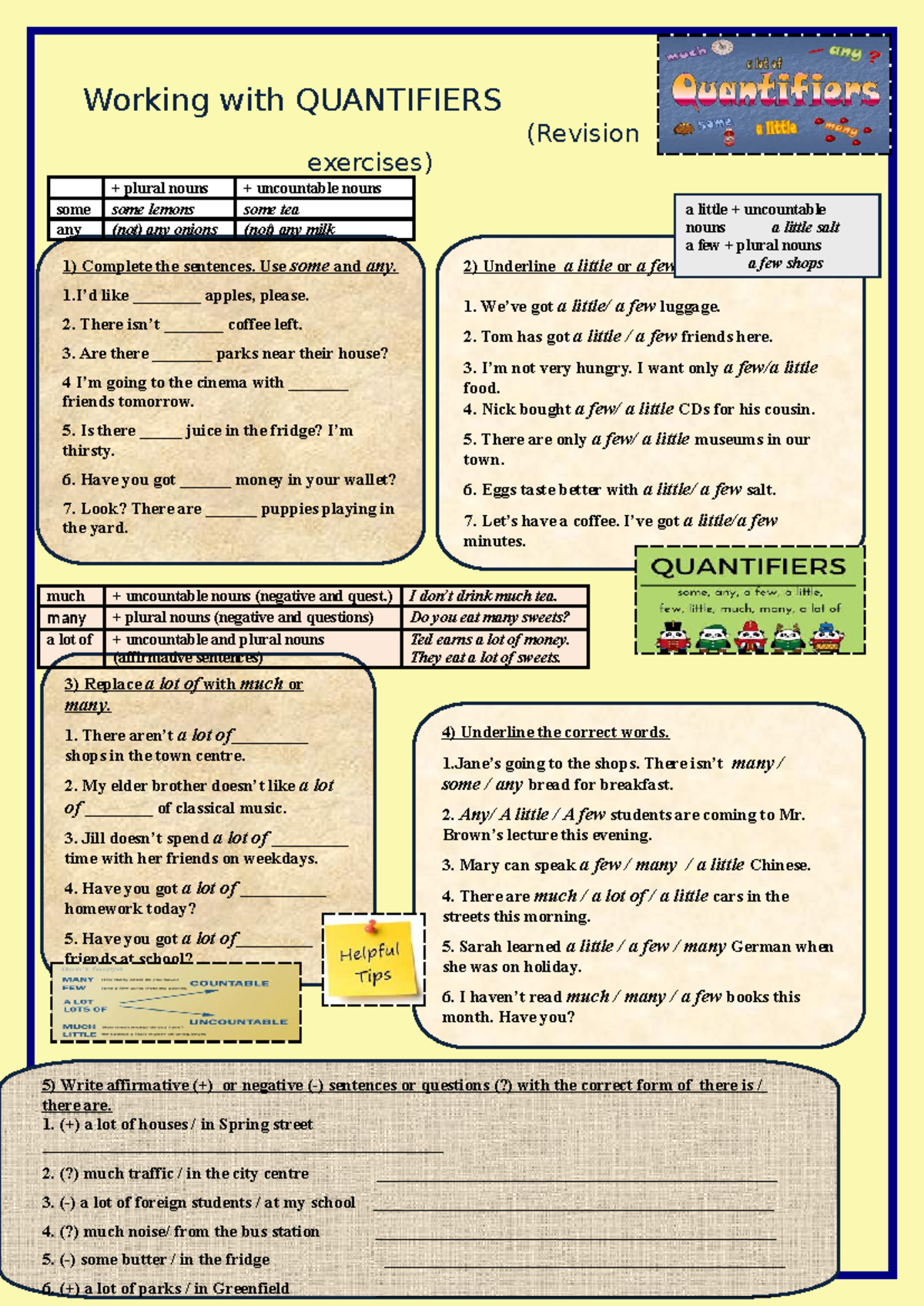 Quantifiers 1: Exercises on Some, Any, and Plural Nouns - Studocu