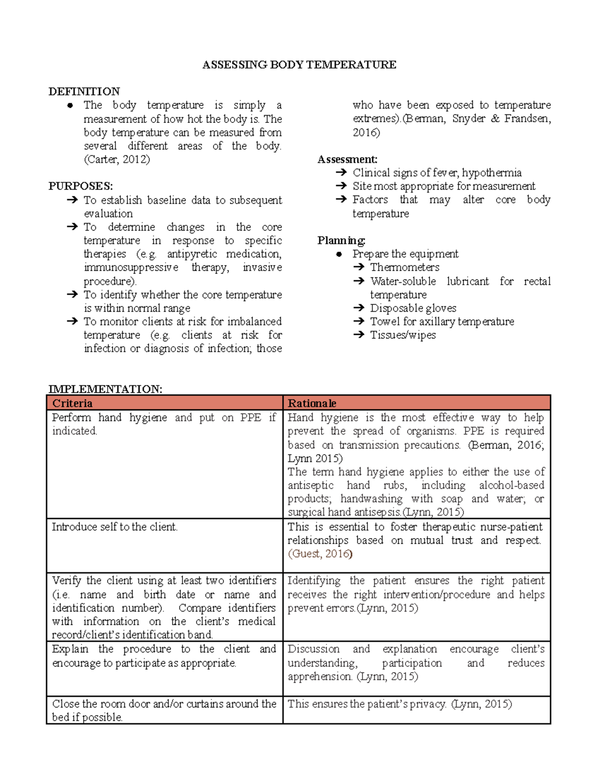 Assessing BODY Temperature - ASSESSING BODY TEMPERATURE DEFINITION The ...