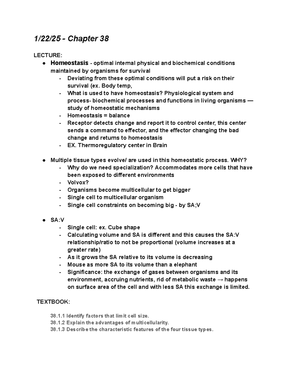 Bisc 162 - Lecture notes based off objectives - 1/22/25 - Chapter 38 ...