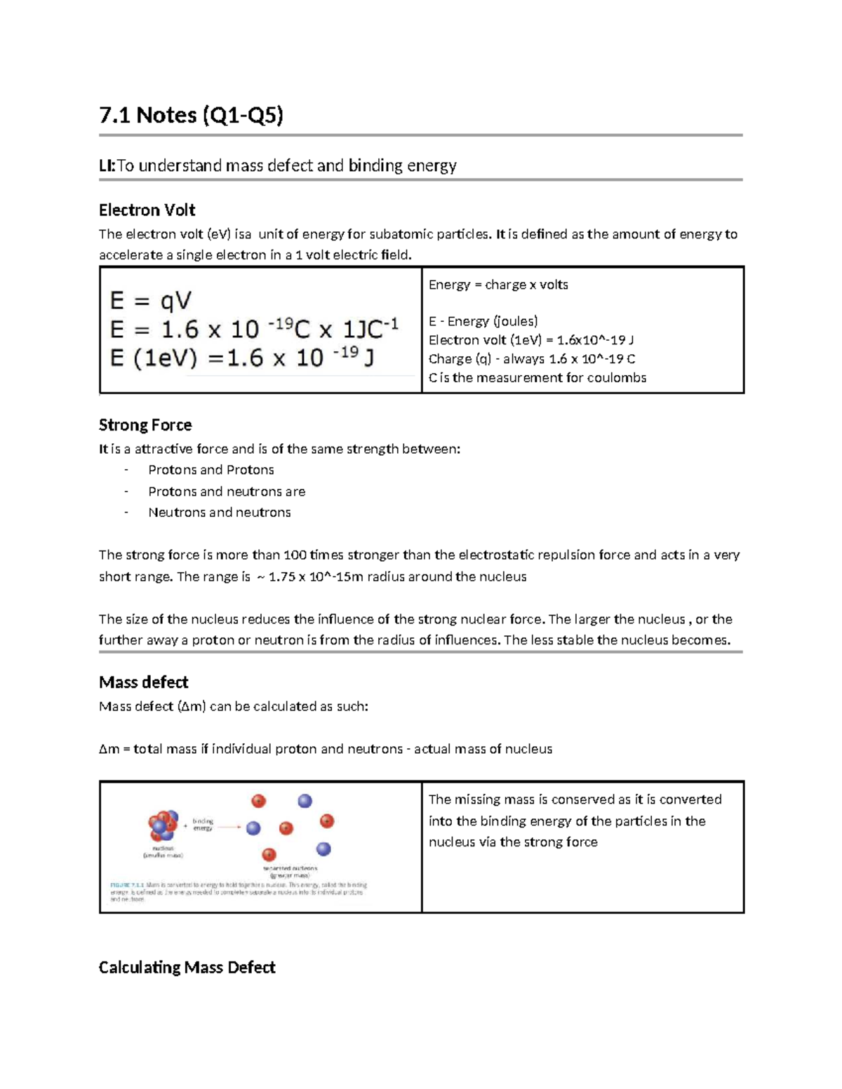 Physics - UNIT 2: Mass Defect & Binding Energy Notes - Studocu