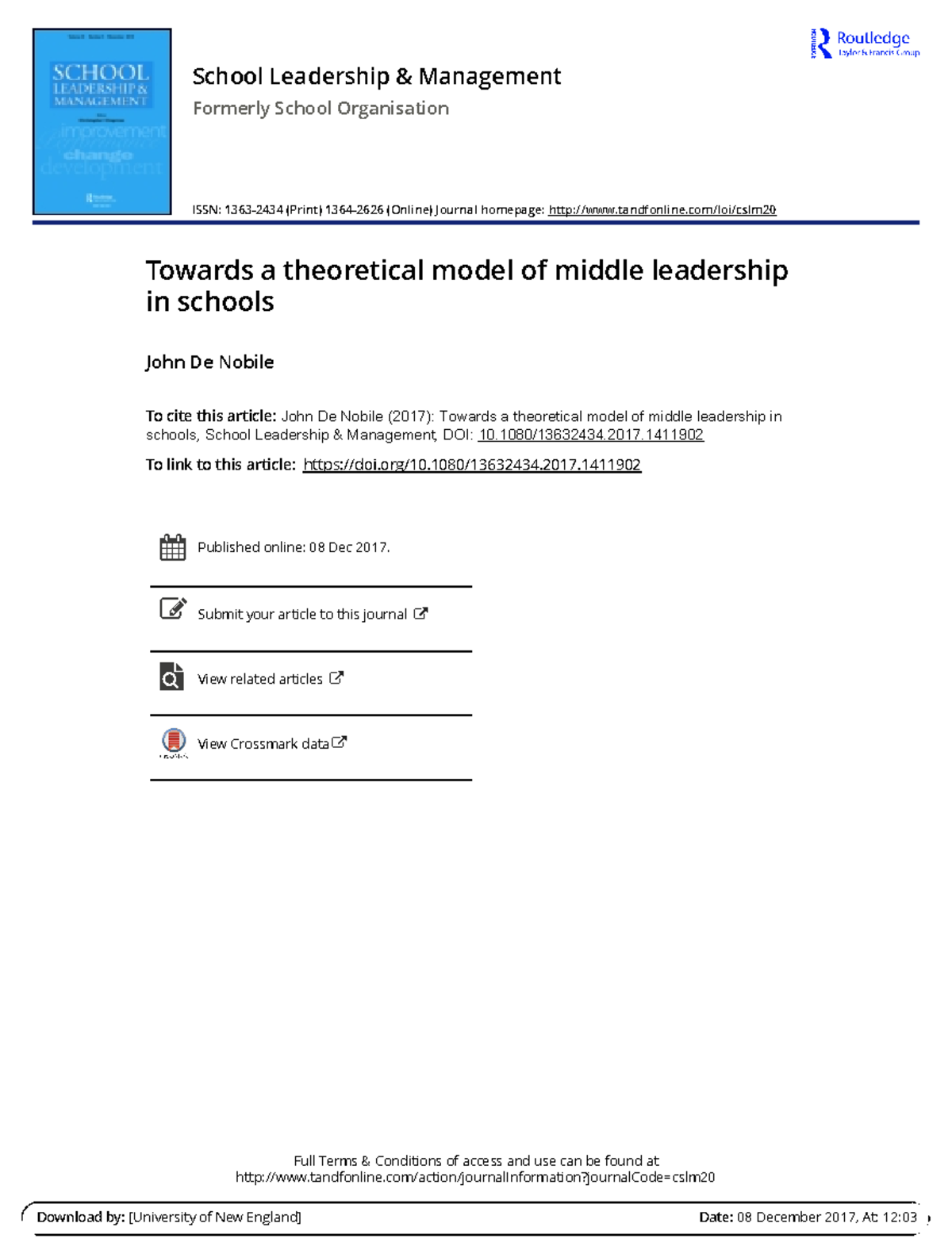 Towards a Theoretical Model of Middle Leadership in Schools: Insights ...