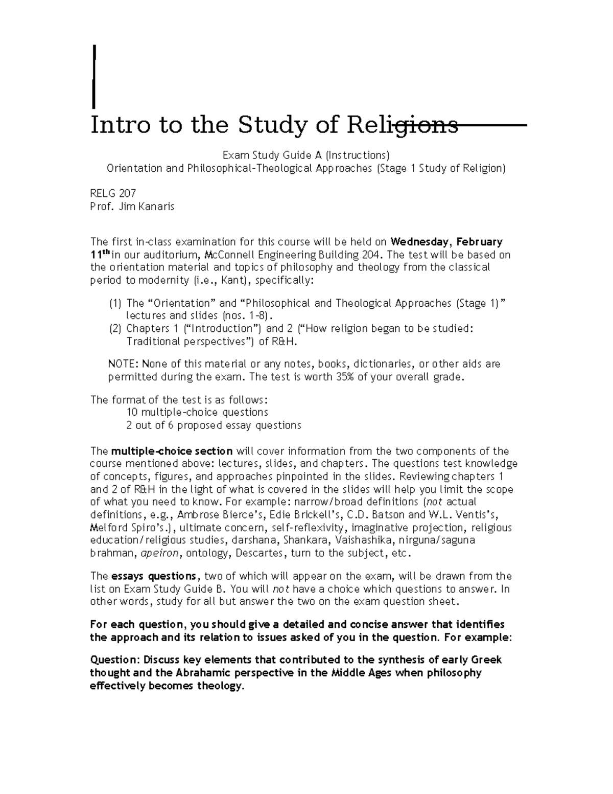 RELG 207 Exam #1 Study Guide A: Orientation & Approaches - Studocu