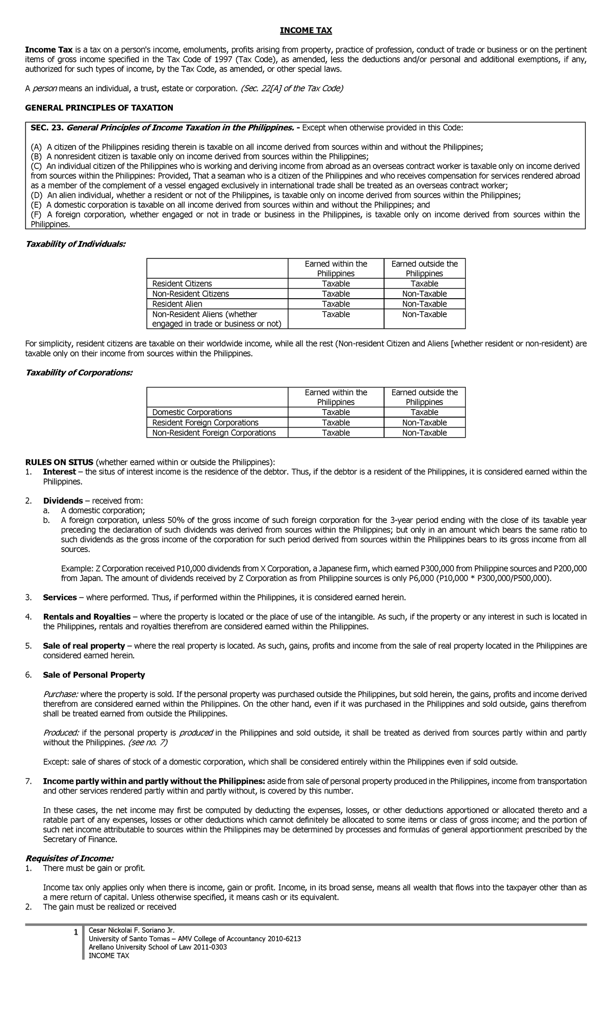 INCOME TAXATION AND FRINGE BENEFITS: FINAL NOTES FOR 2010-6213 - Document Preview