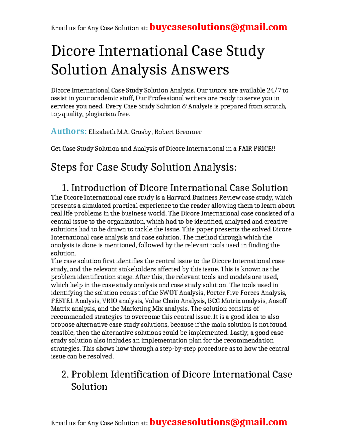 Dicore International Case Study Solution Analysis (HBR) - Studocu