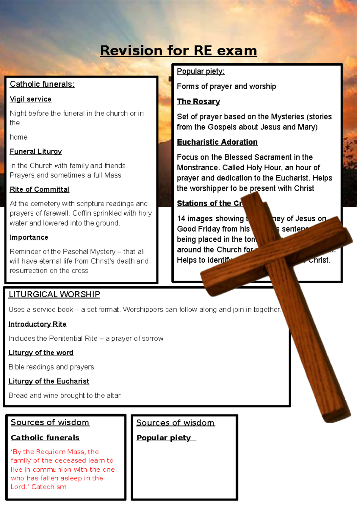Revision for RE Exam: Catholic Funerals & Popular Piety - Studocu