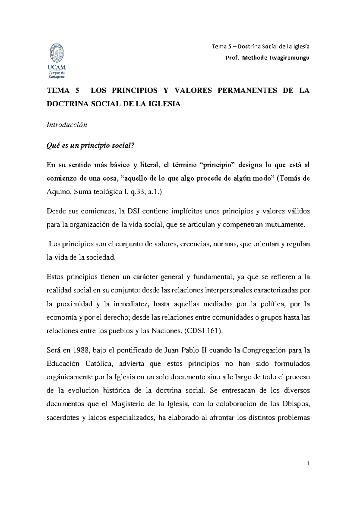 Tema 5: Principios y Valores de la Doctrina Social de la Iglesia - Prof ...