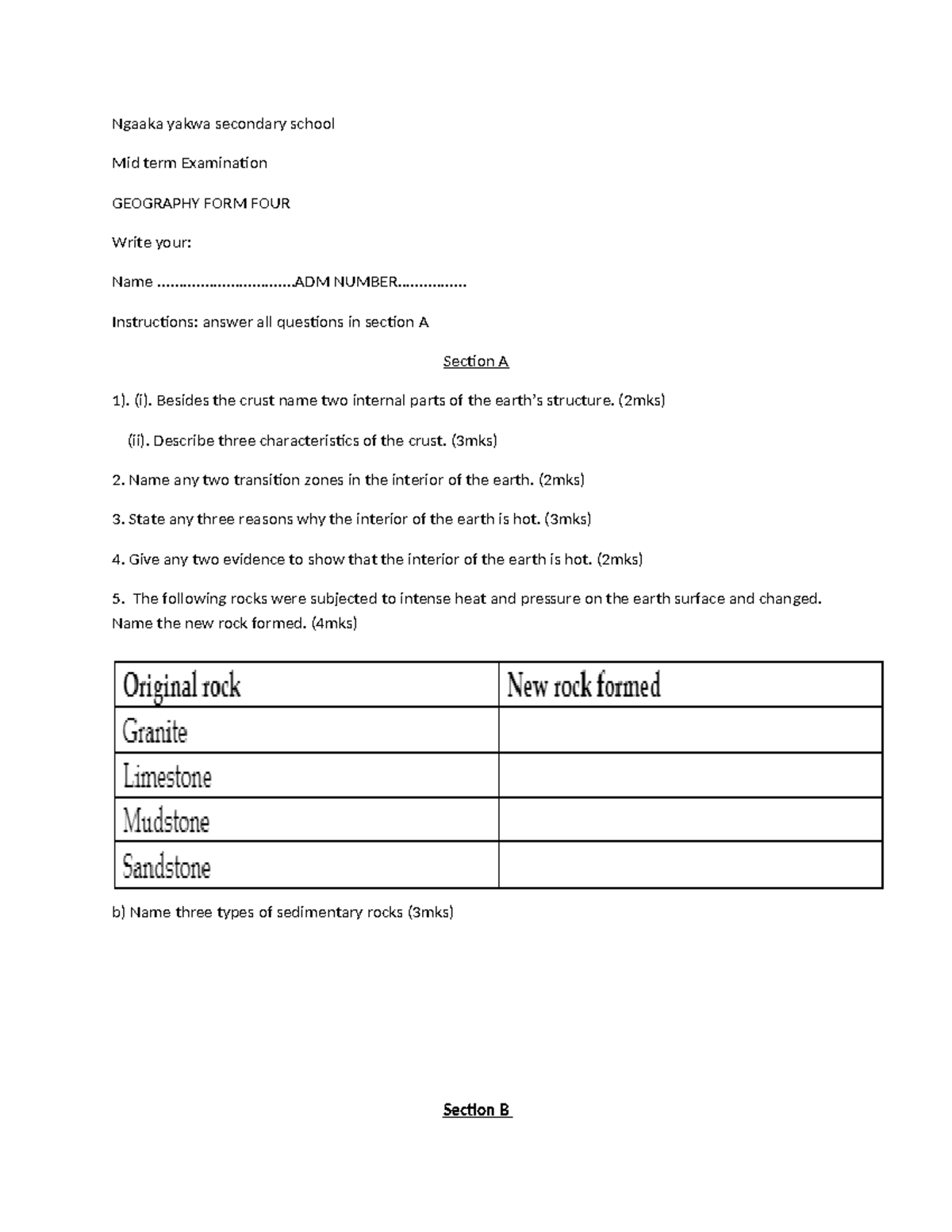 GEO FORM FOUR 2026 - Midterm Exam Geography Notes - Studocu