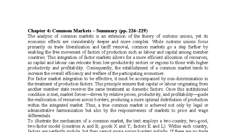 Chapter 4: Common Markets Overview and Economic Implications - Studocu