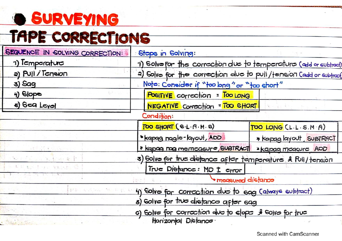 Surveying Corrections & Techniques: Flash Cards for ENGR. Guinto - Studocu