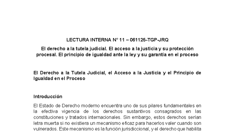 LECTURA INTERNA 11: Derecho a la Tutela Judicial y Acceso a la Justicia ...