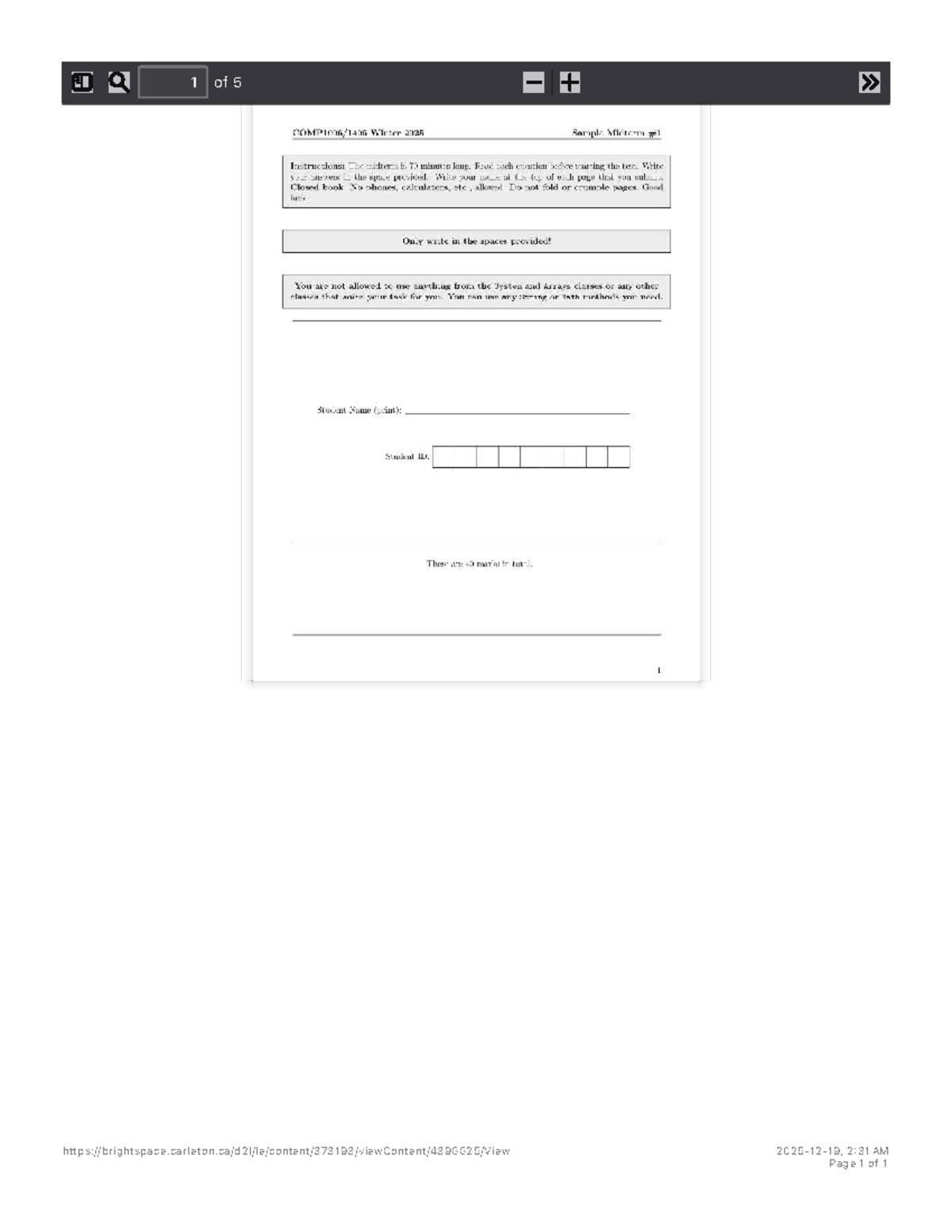 Winter 2025 Sample Midterm 1 - COMP1006A/CMP1406A Instructions - Studocu