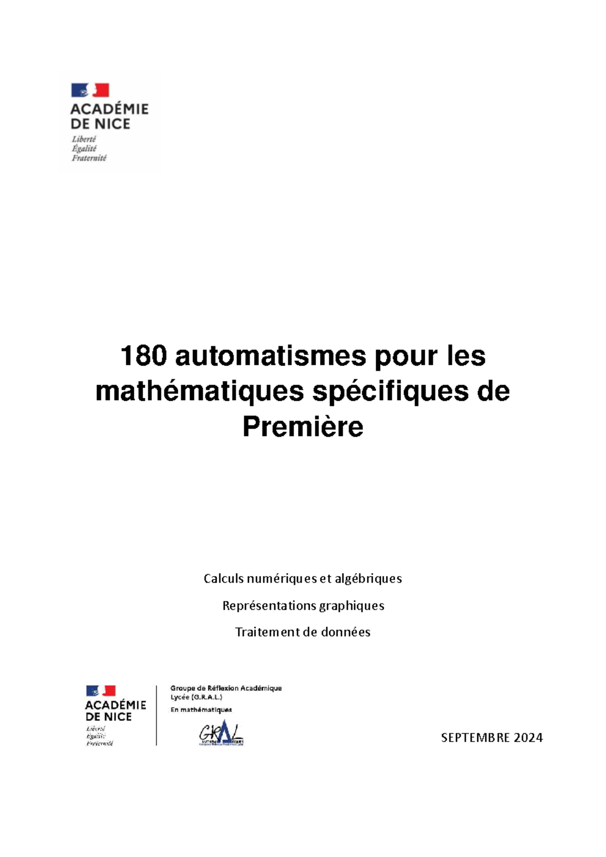 180 Automatismes en Mathématiques Spécifiques de Première - SEPT 2024 ...