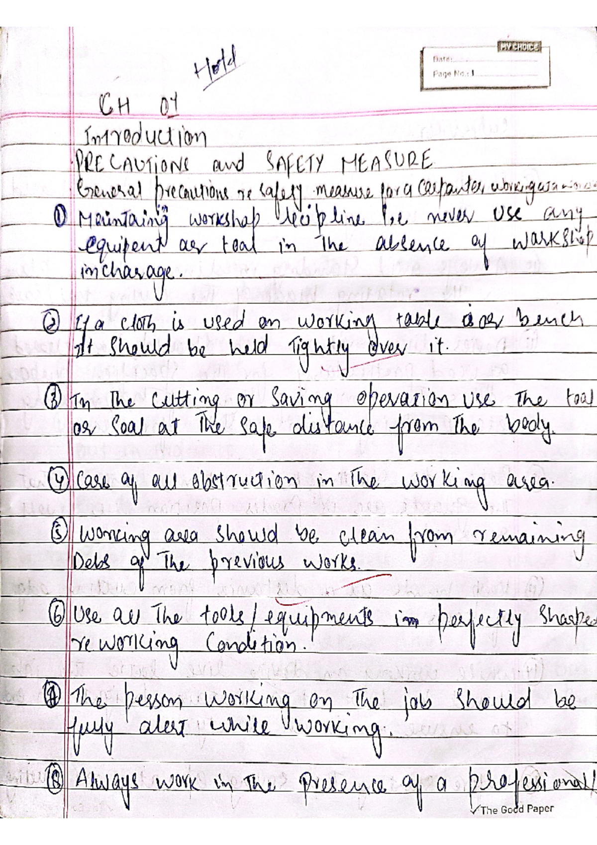 WWT Notes: Safety Measures and Tools in Carpentry Workshop - Studocu