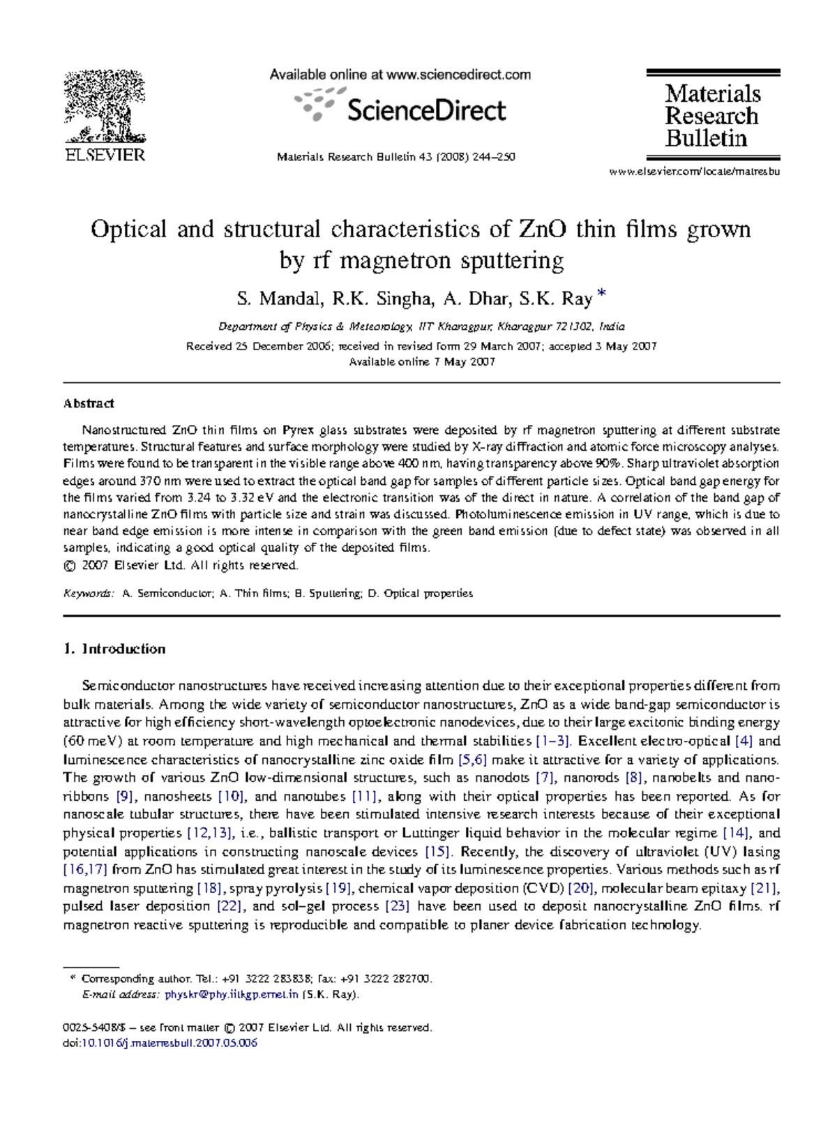 Optical and Structural Properties of ZnO Thin Films (PHY 2008) - Studocu