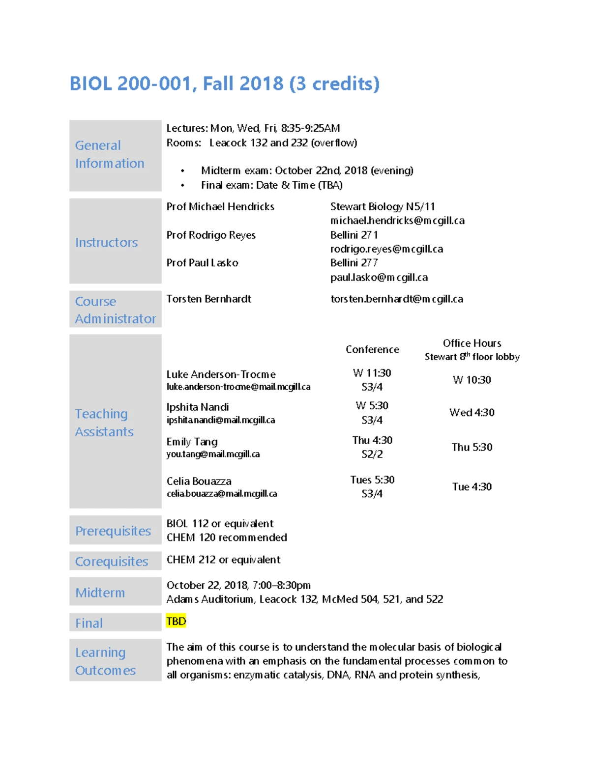 BIOL 200 Course Overview: Molecular Biology Concepts and Structure ...