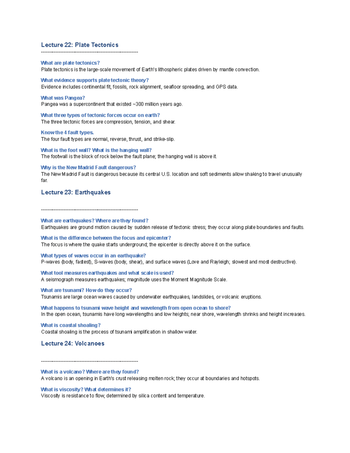 Lecture Notes: Plate Tectonics and Earth Processes - Studocu