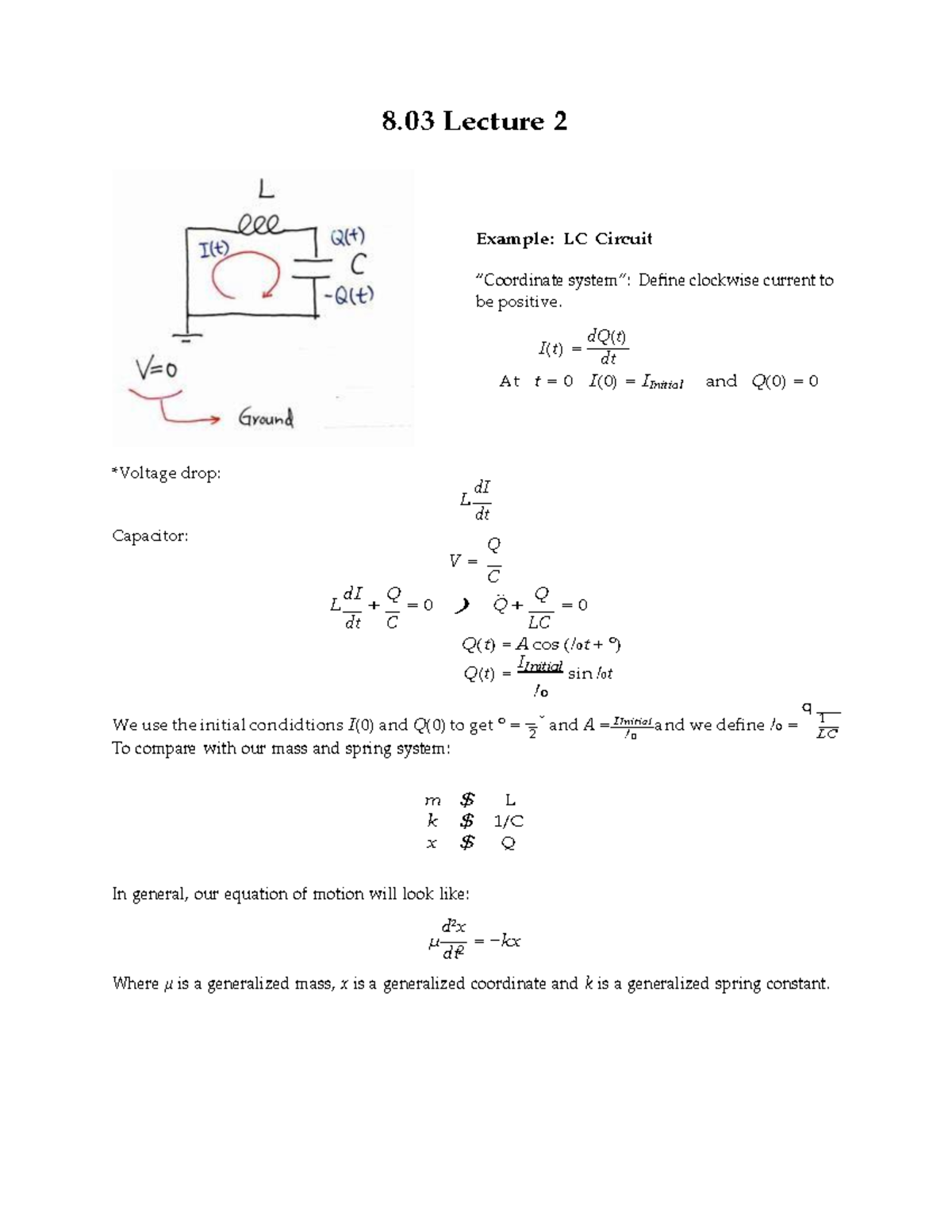 Damped Free Oscillators - To compare with our mass and spring system: 2 ...