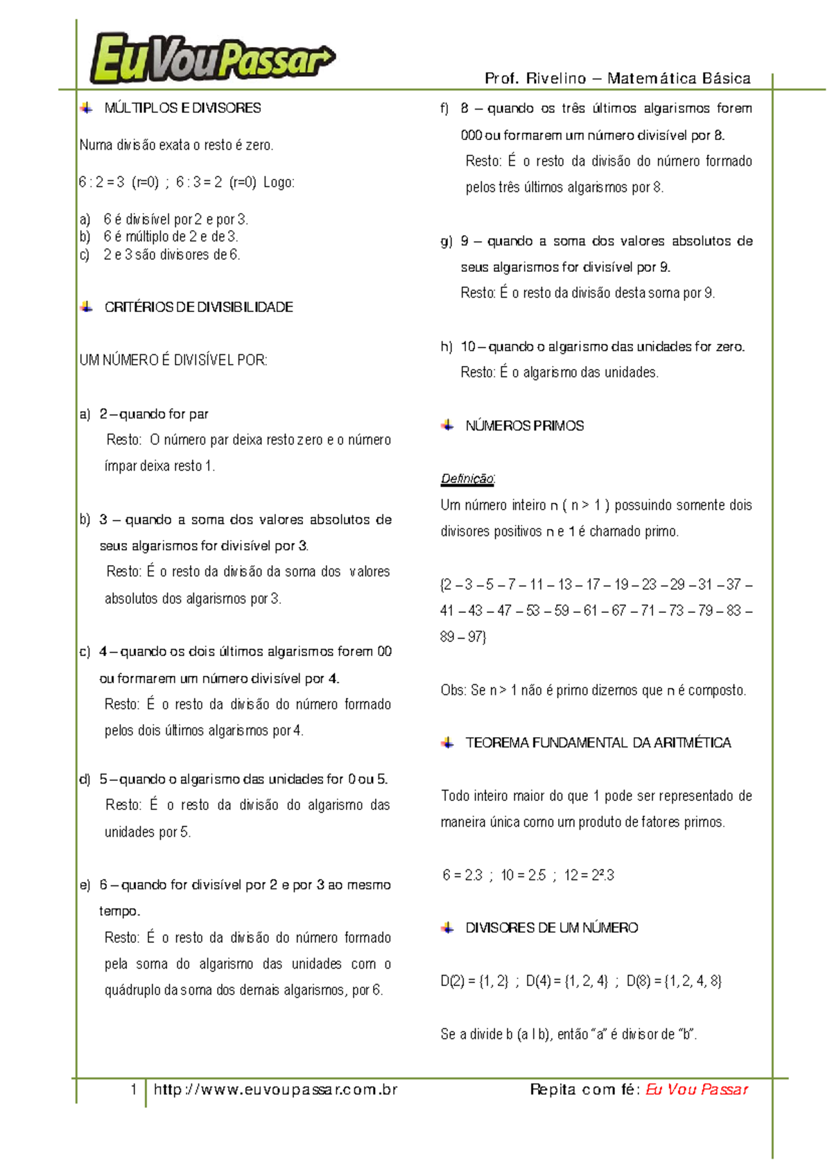 Multiplos e divisores - lista boa de atividade - MÚLTIPLOS E DIVISORES Numa  divisão exata o resto é - Studocu