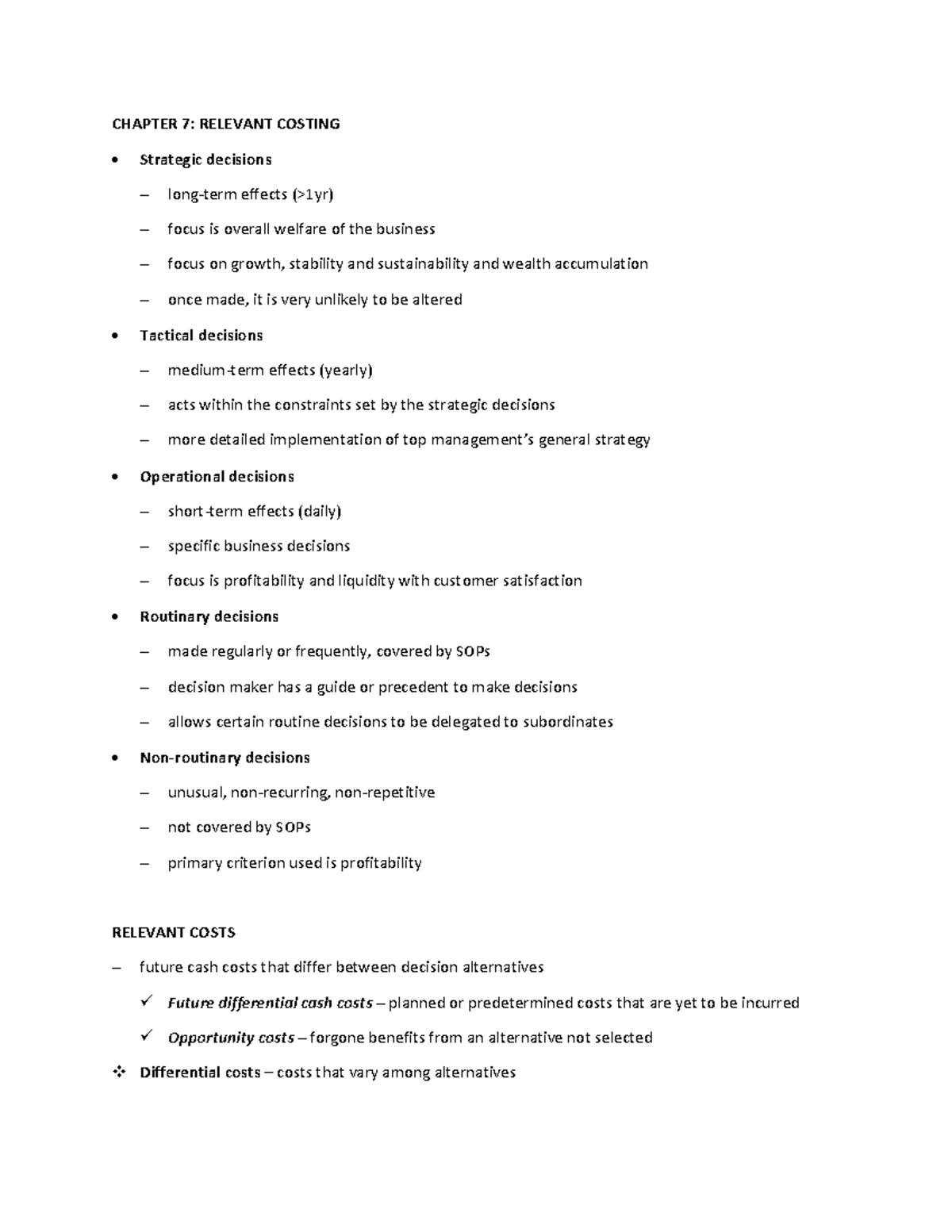 CHAPTER 7: RELEVANT COSTING AND DECISION-MAKING STRATEGIES - Studocu