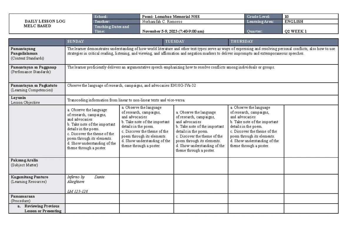 DLP: Daily Lesson Plan for Mathematics - Grade 3 (June 17, 2025) - Studocu