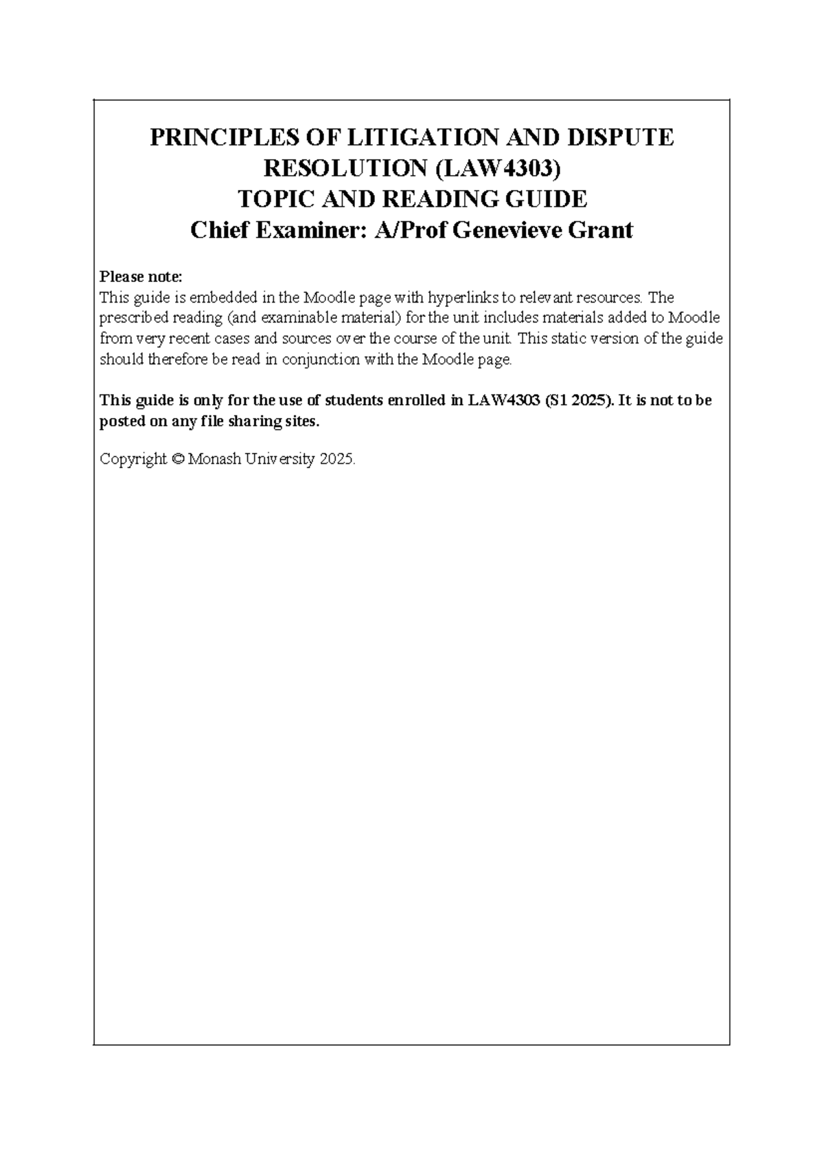 LAW4303 S1 2025 Principles of Litigation & Dispute Resolution Guide ...
