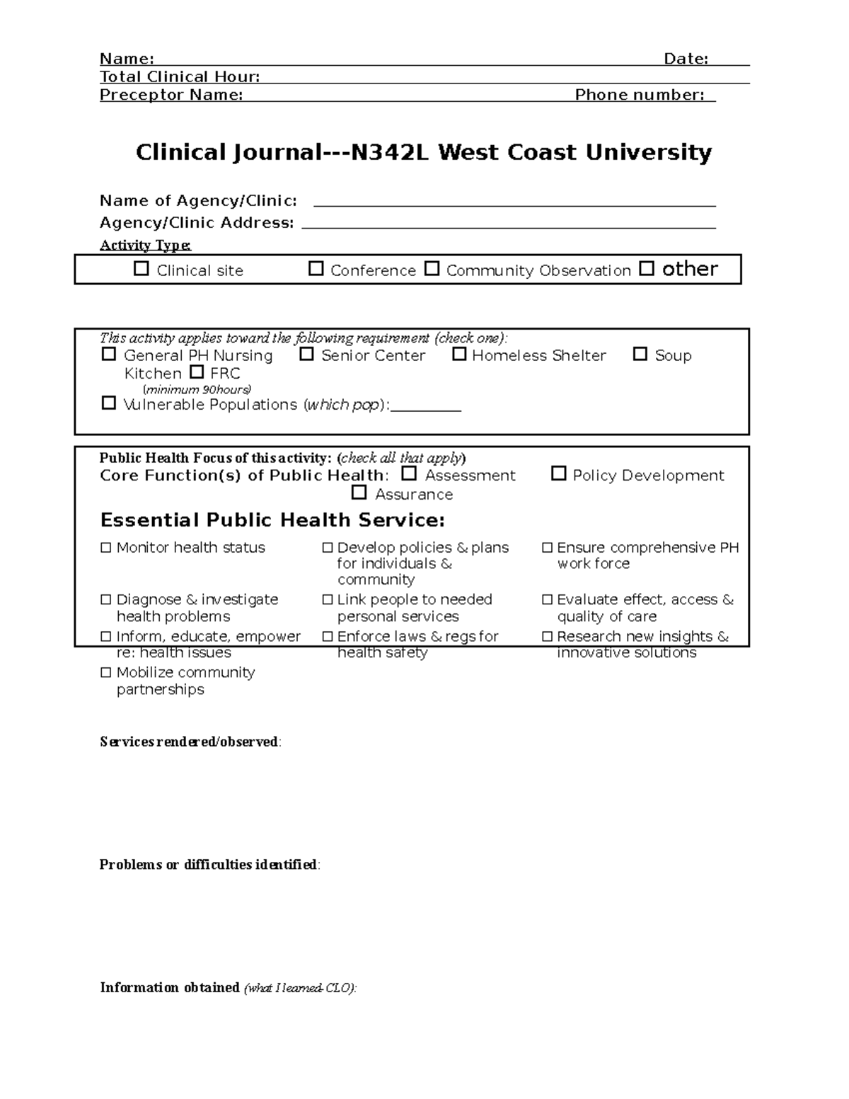 Weekly Reflection Journal Template - N342L Clinical Documentation - Studocu