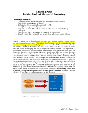 ACCT 2301 Chapter 1 - Introduction to Managerial Accounting Notes ...