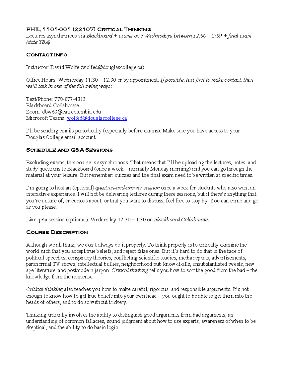 PHIL (22107) Critical Thinking Course Syllabus & Exam Schedule - Studocu