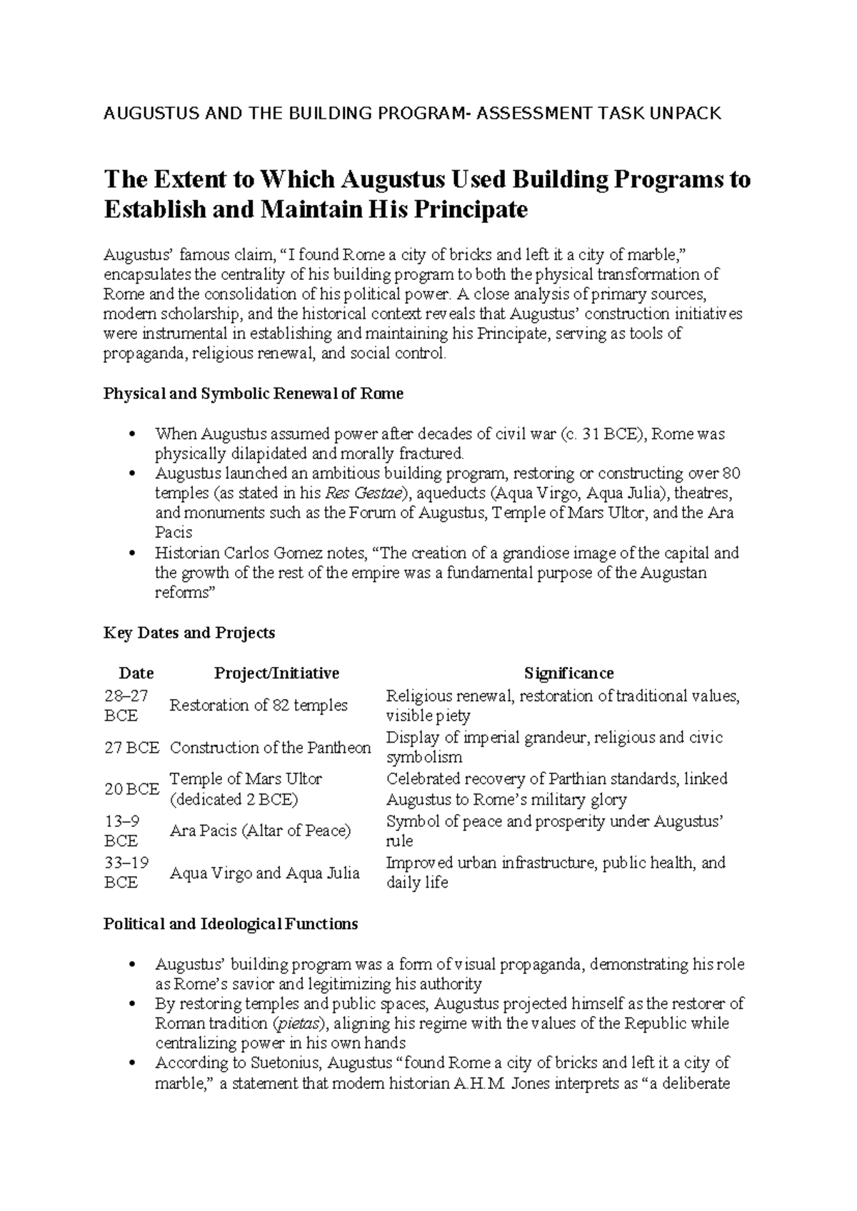 AUGUSTUS AND THE BUILDING PROGRAM: ASSESSMENT TASK UNPACK - Studocu