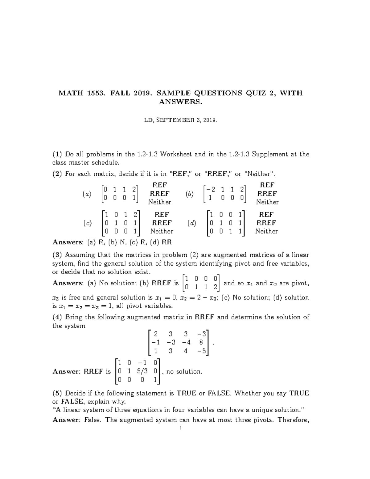 MATH 1553. FALL 2019. SAMPLE QUIZ 2 PRACTICE QUESTIONS & ANSWERS - Studocu