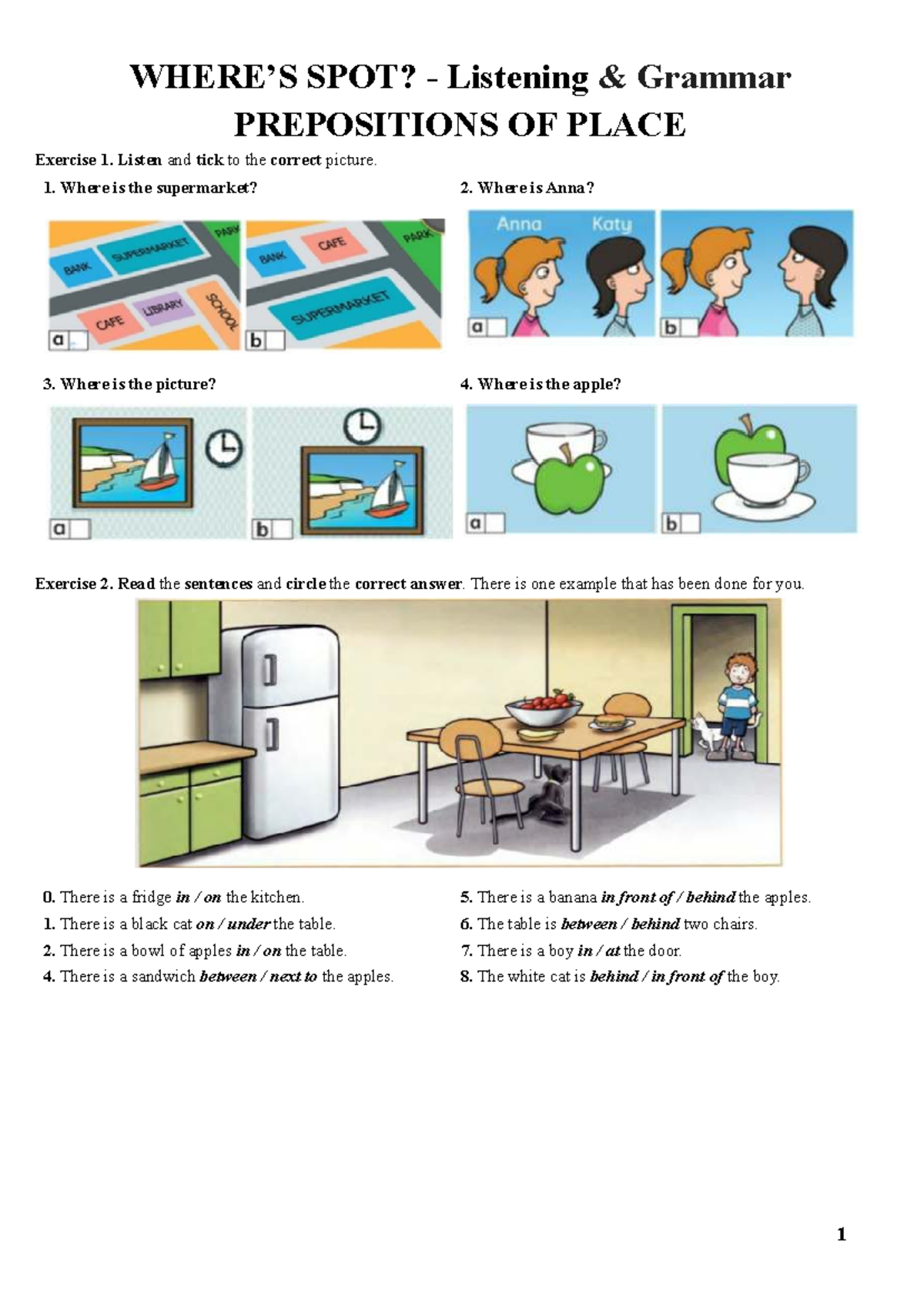 SPOT? Listening Grammar: Prepositions of Place Exercises - Studocu