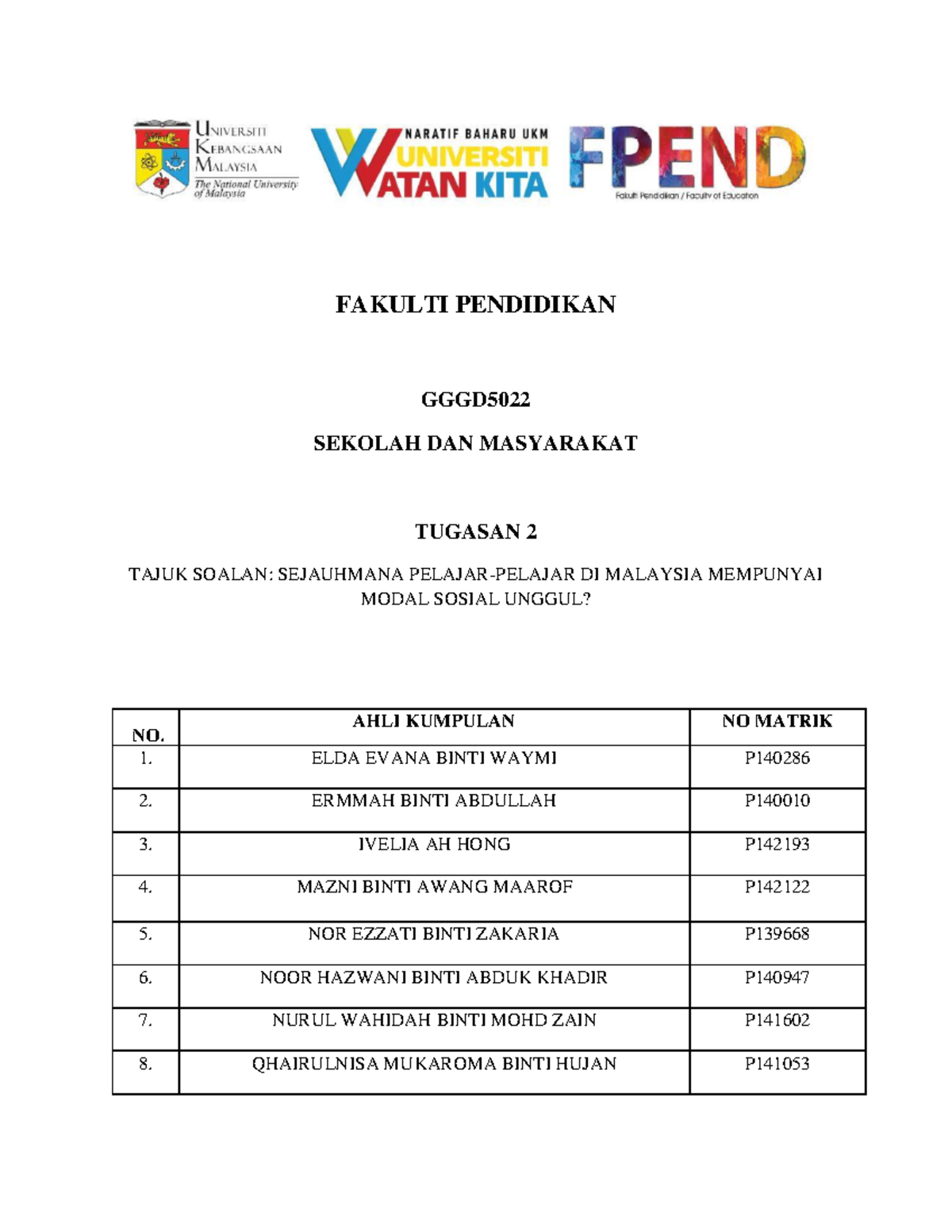 Laporan Tugasan 2: Modal Sosial Pelajar di Sekolah Malaysia - Document Preview
