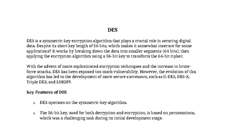 DES Algorithm - Short Notes on Encryption Techniques - Studocu