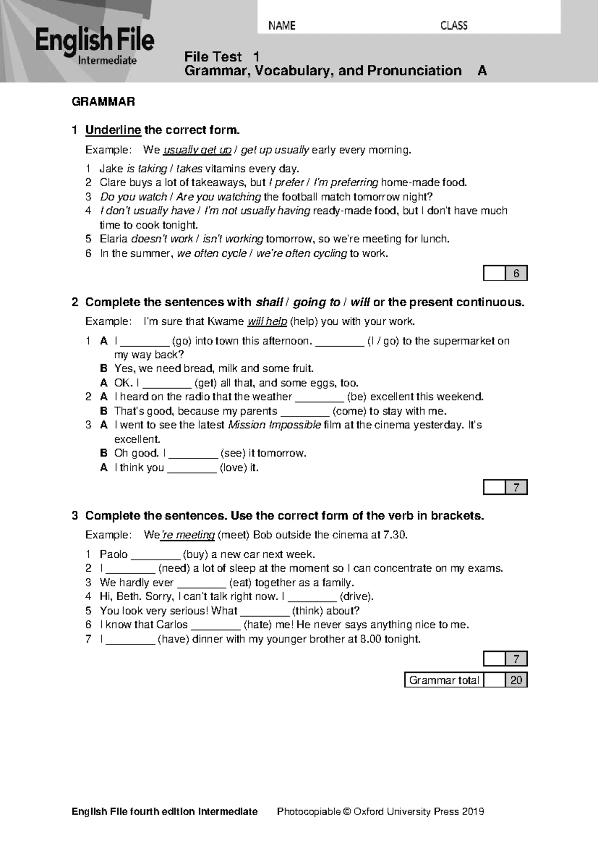 EF4e Intermediate File Test 1A Answer Sheet - Studocu