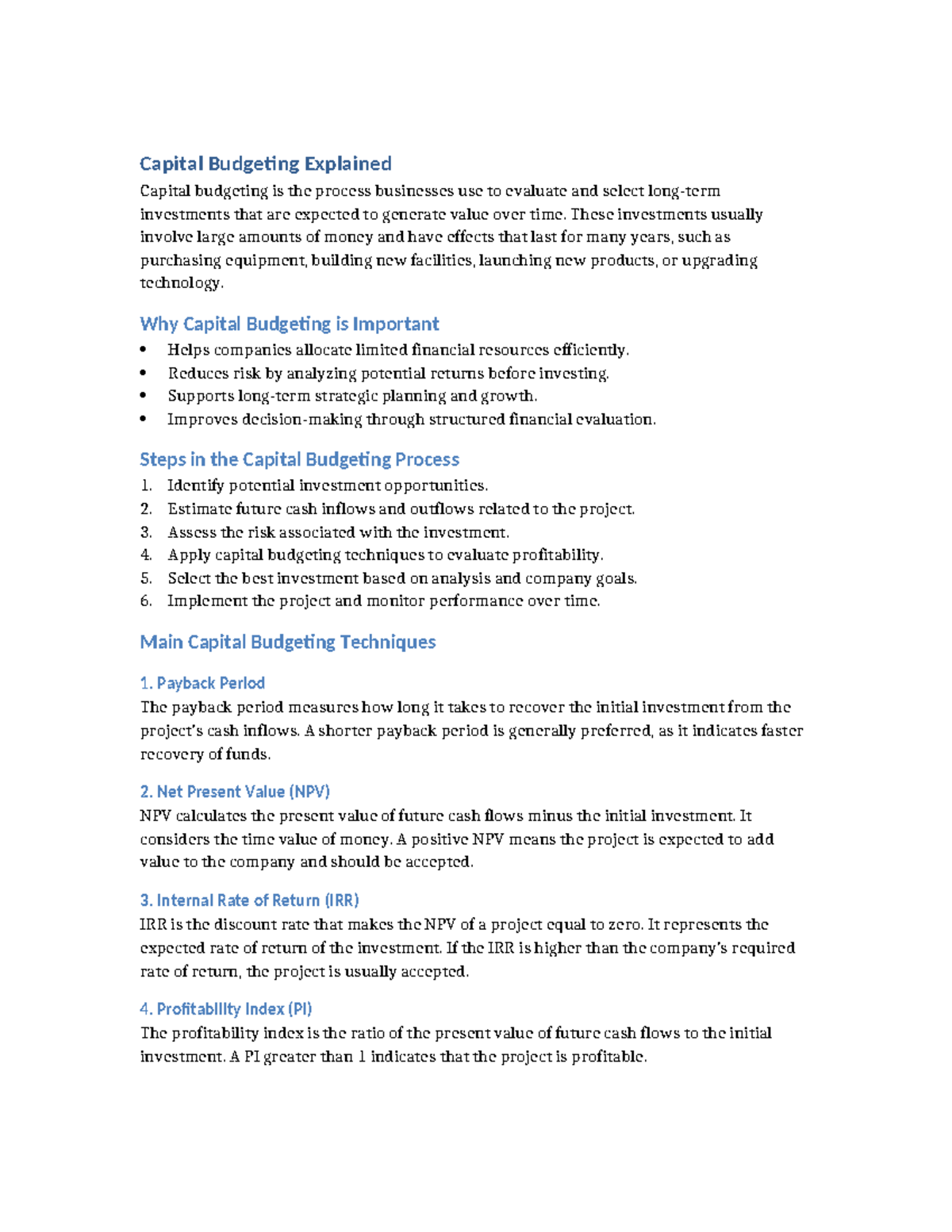 Capital Budgeting Explained: Key Concepts and Techniques - Studocu