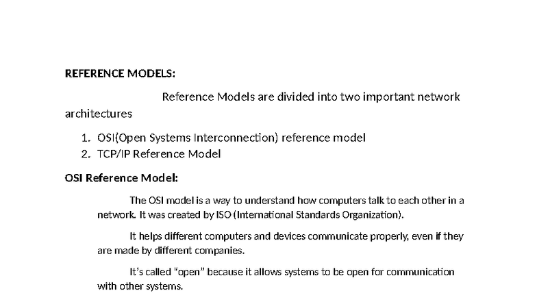 Reference Models: Understanding OSI and Network Architectures - Studocu