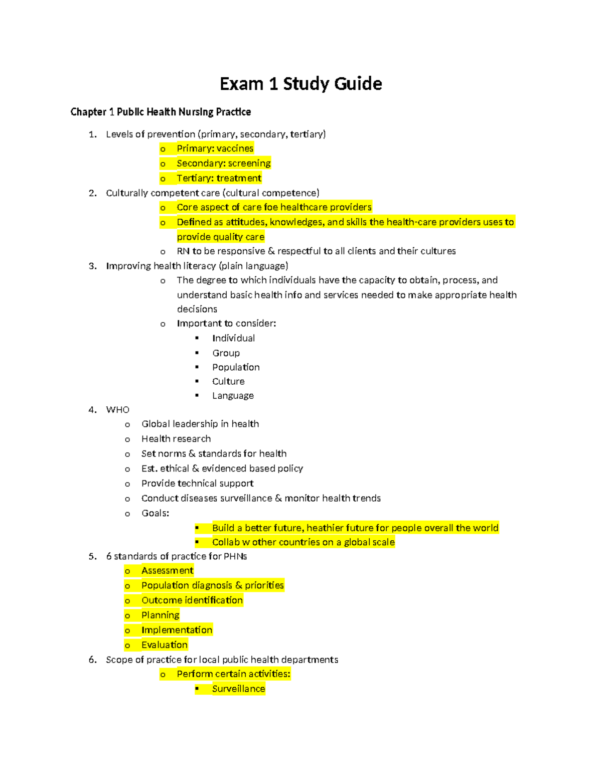 Community Exam 1 Study Guide: Public Health Nursing Practices - Studocu