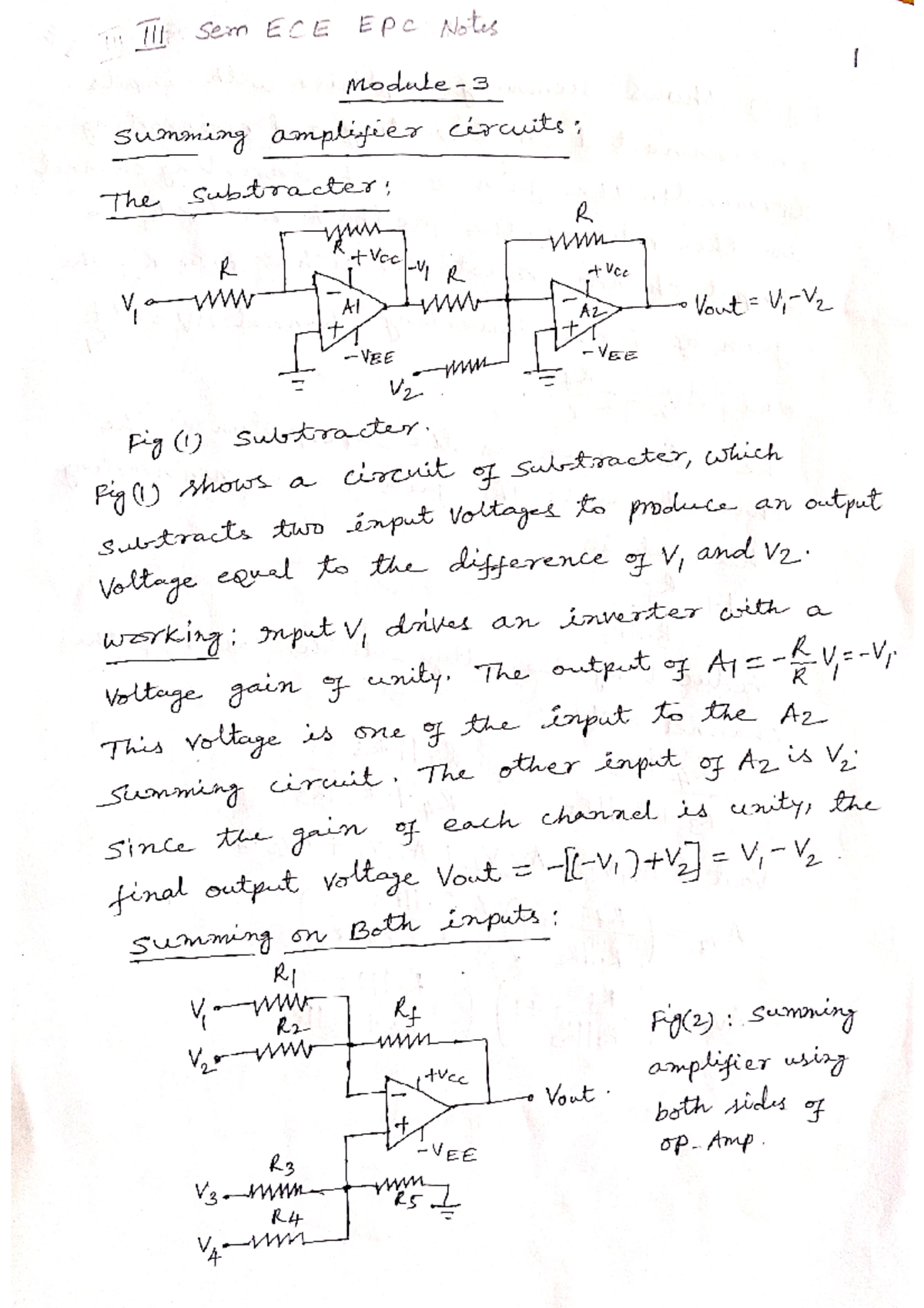 Module 3 Notes - sem ECE EPC Notes 3 summing amplifier circuits The ...