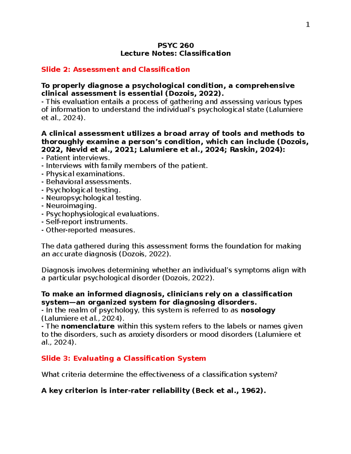 PSYC 260 Lecture Notes: DSM-5-TR Classification & Assessment Overview ...