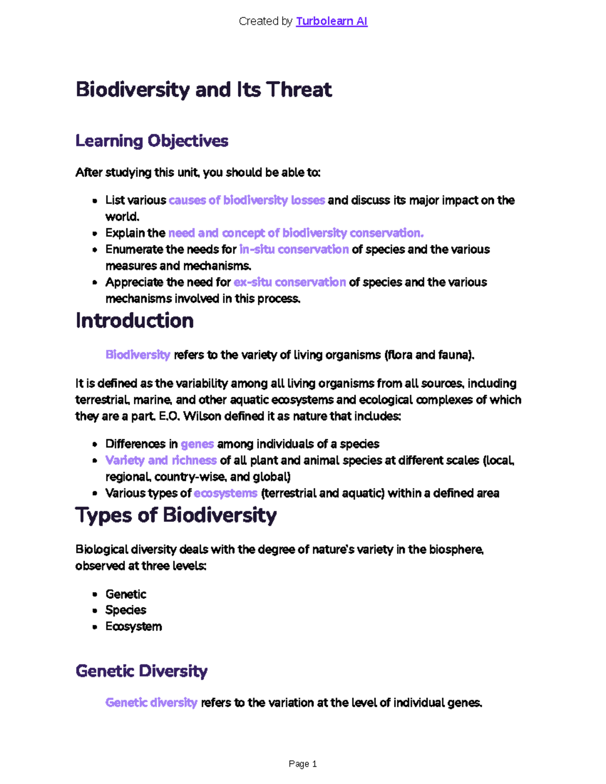 EVS 2: Biodiversity and Its Conservation - Summary Notes - Studocu