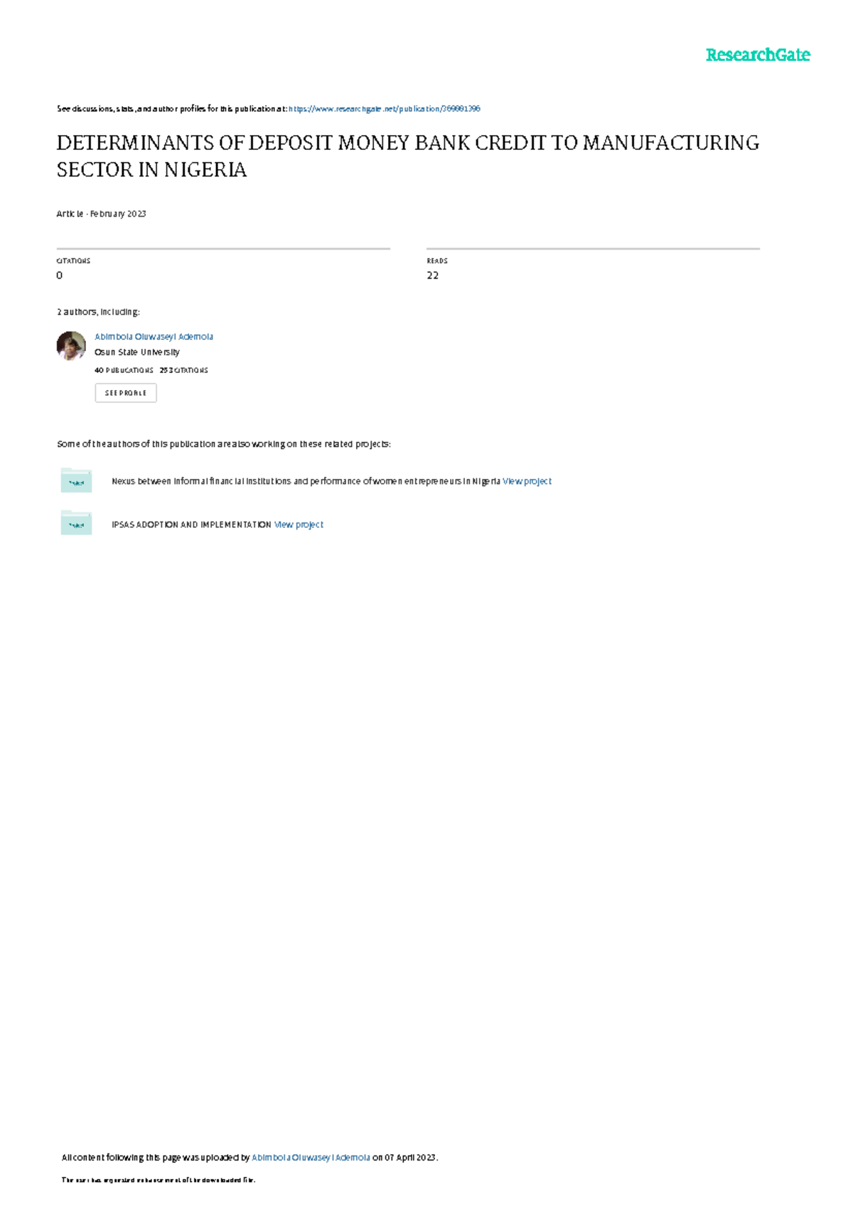 deposit money bank - See discussions, stats, and author profiles for ...