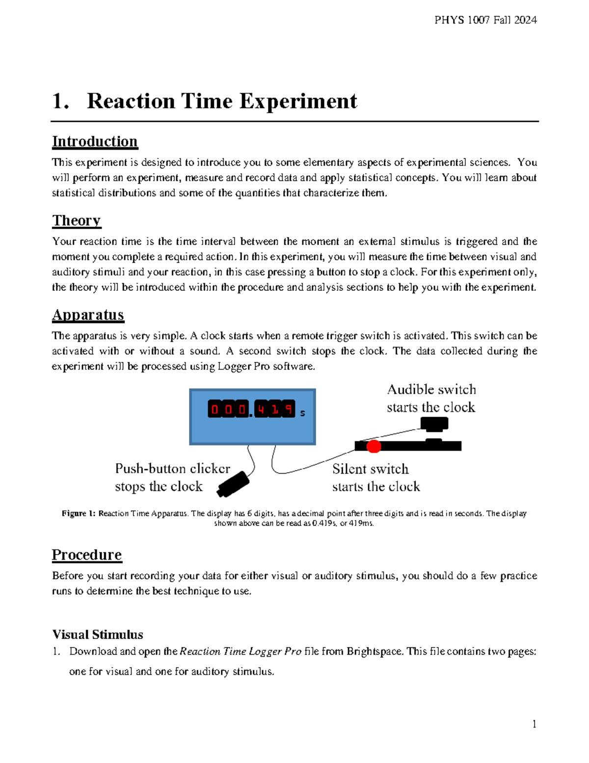 Reaction Time Manual - Reaction Time Experiment Introduction This ...