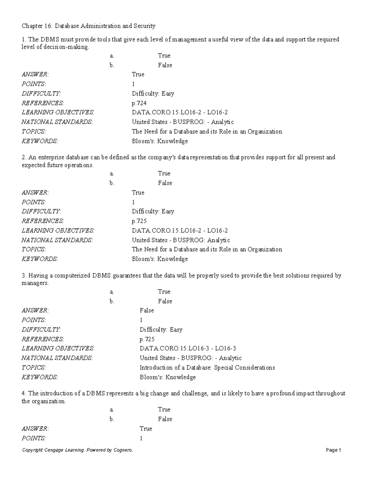 Chapter 16: Database Administration & Security Overview - Studocu