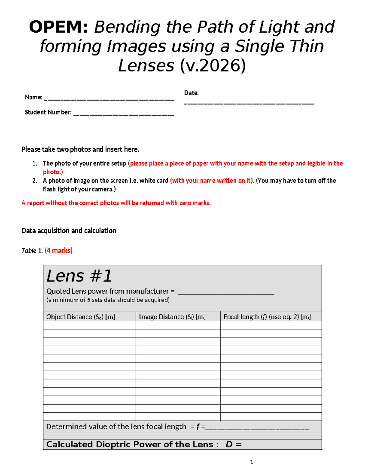 OPEM: Lab Report Template for Light & Imaging with Lenses (2026) - Studocu