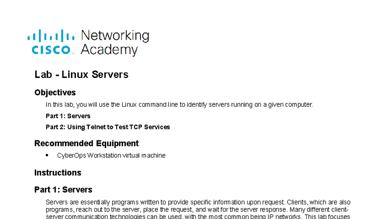 Lab 3.3 - Linux Servers: Command Line and Telnet Testing Guide - Studocu