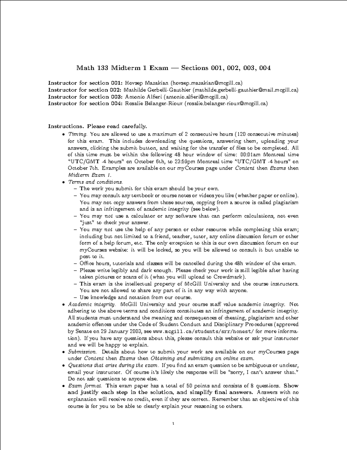 Math 133 Midterm 1 Exam Preparation - Practice Questions v3 - Studocu