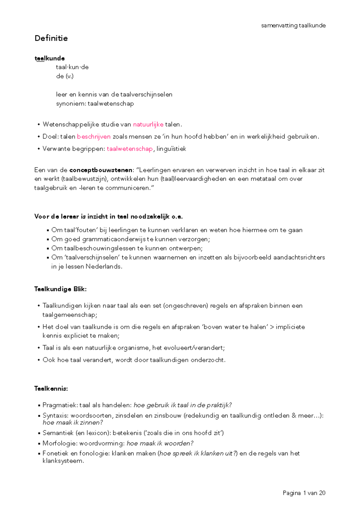 Samenvatting Taalkunde ME: Kernconcepten en Structuren - Studeersnel