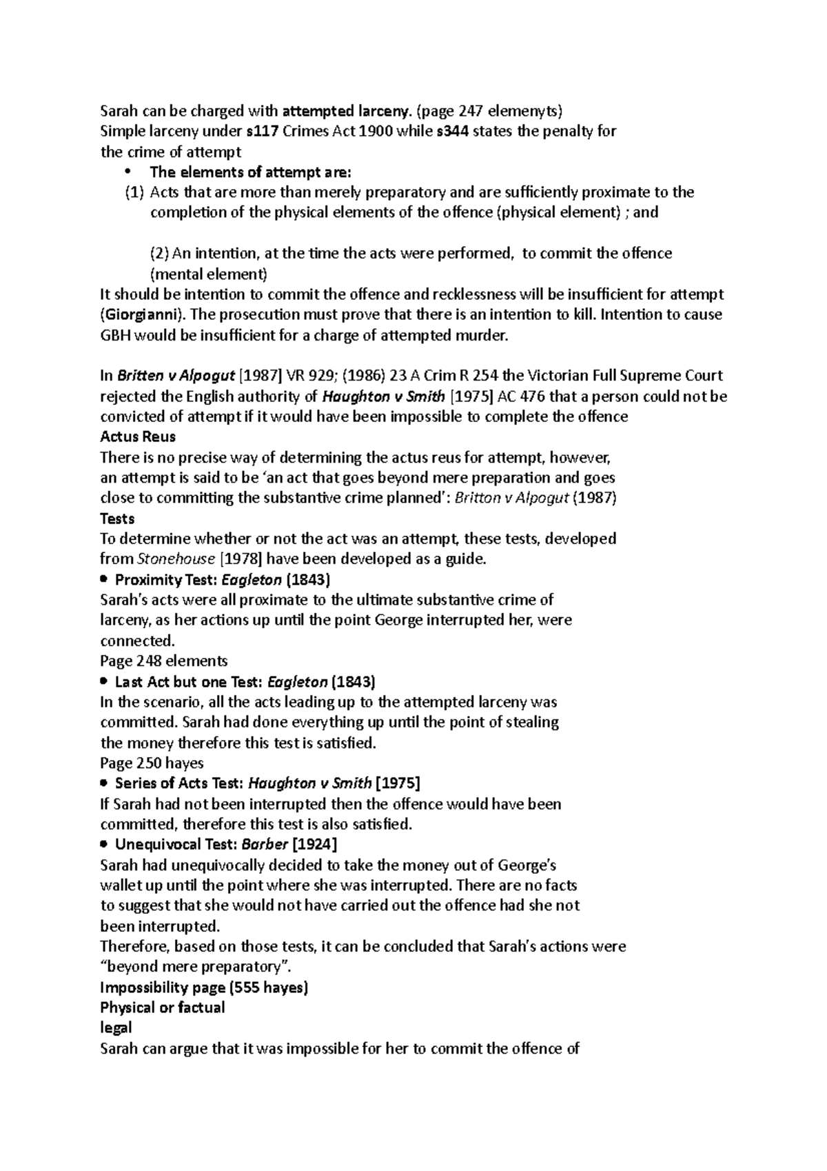 Attempted Larceny Analysis: Legal Elements & Relevant Cases - Studocu