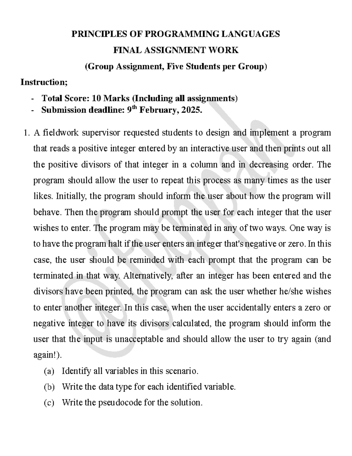 CS101 - Final Lab Assignment: Divisor Program Design & Implementation ...