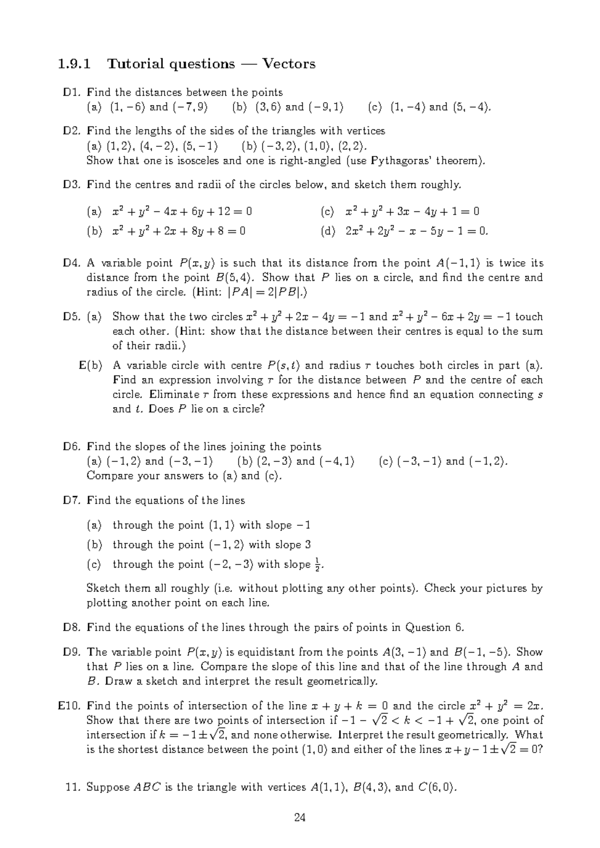 Algebra 2 (MATH201) 2nd Sem Week 1 Tutorial Questions on Vectors - Studocu